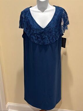 JSP women blue v- neck lace cap sleeves size 1X
